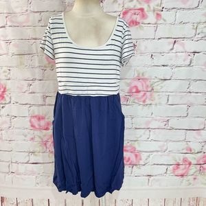 Torrid Women's Short Sleeve White Stripe Blue Nautical Dress w/ Pockets Size 1X